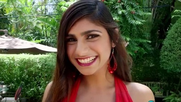 Attractive busty Mia Khalifa acting in a sperm shot porn movie in outdoor